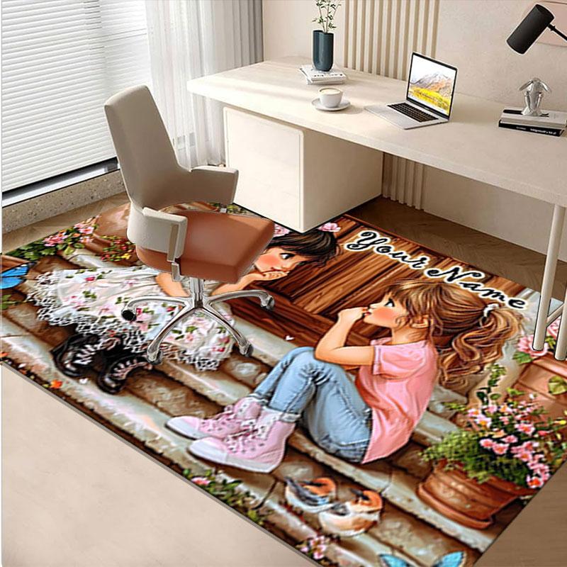 1PC Custom Name Floral Fantasy Friendship Theme Floor Mat Ideal for Living Room, Game Rooms, Office, Bedroom,Floor Mat Playful Design