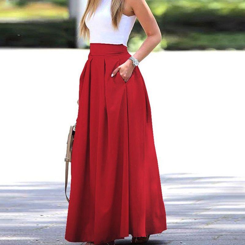 Pleated Skirt 2023 Spring & Fall Fashion Cross-Border Women's Clothing Plus Size Pure Color High Waist Pleated Half-Length Skirt