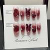 10pcs/set Pure Handmade Wear-on Nails Hot Girl Wine Red Camellia Butterfly False Nails Handmade Wear-on Nail Patches Nail Art
