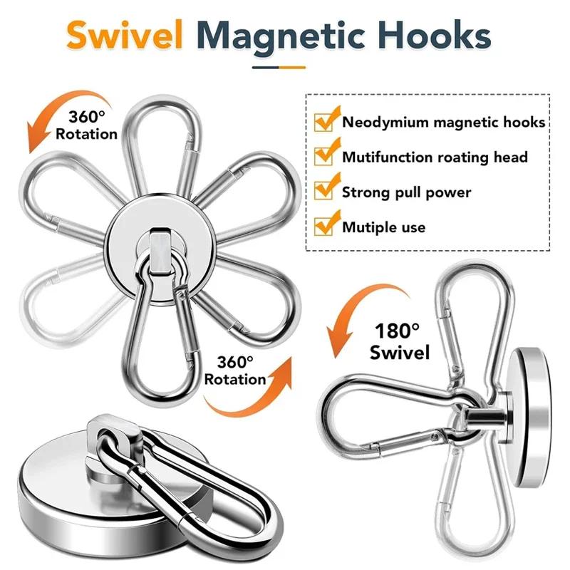 10/1 шт. Крепкие неодимовые магнитные крючки, вращающиеся на 360°, карабин, магнитный крючок, для кухни, ванной, подвесные вешалки, холодильник, присоска