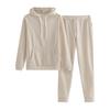2 Pcs/Set Women Hoodie Pants Suit Solid Color Plush Long Sleeves Thick Top Elastic Waist Ankle-banded Trousers Sport Fitness