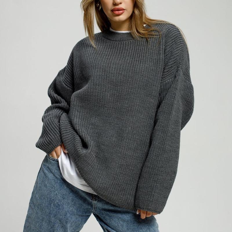 Новые свитера с круглым вырезом для женщин, модные однотонные свободные свитера на осень-зиму, толстые джемперы, топы, повседневные трикотажные пуловеры