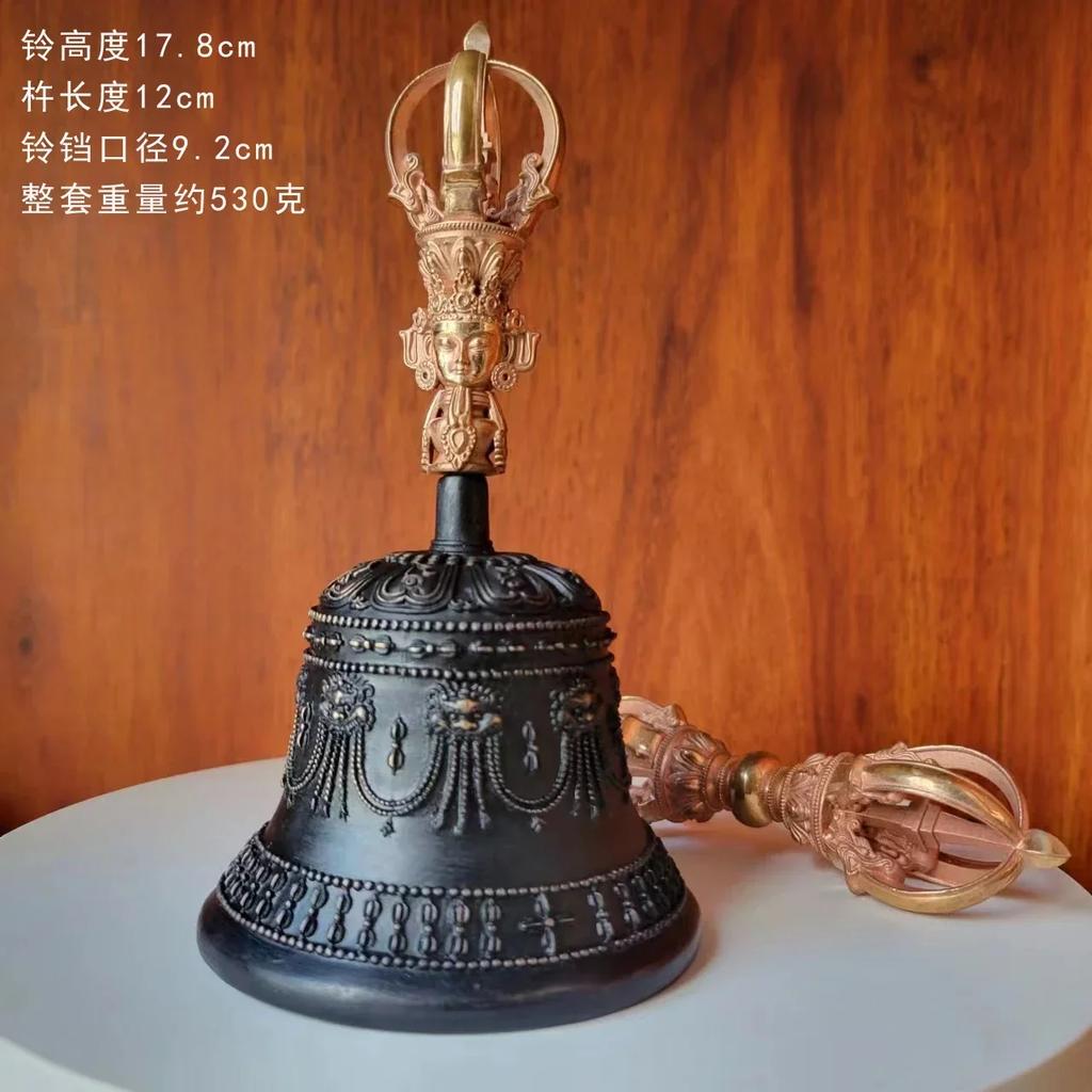 1PCS Craftsmanship Tibetan White Copper Diamond Bell and Pestle Precision Nine Leg Bell Feng Shui Ornament