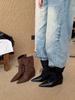 Autumn and winter new European and American style pointed head inner height increase splicing suede lace-up cowboy boots medium boots