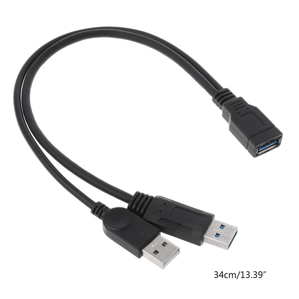 Черный USB 2.0 Удлинительный кабель A Двойной Female на Male Хаб данных Адаптер питания Y-образный разветвитель USB Кабель для зарядки и питания