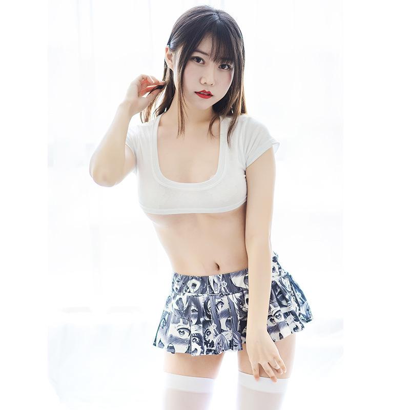 Женская хлопковая футболка с очень коротким рукавом и аниме-принтом