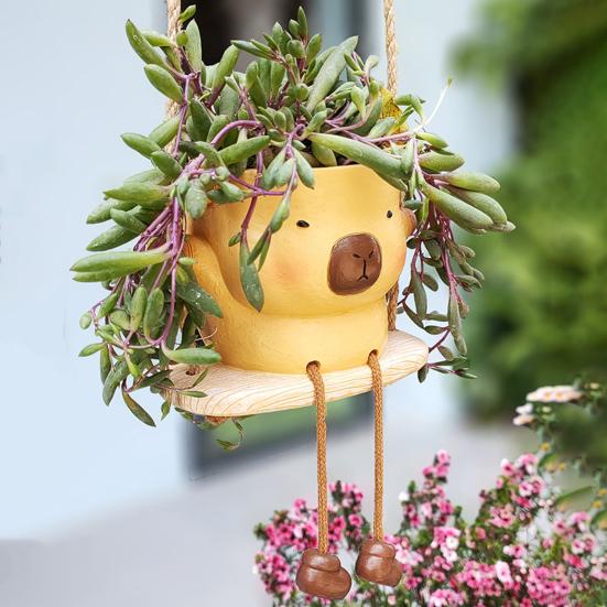 Кашпо-качели в виде животного, настенное, горшок для цветов, мультяшная капибара, лев, кашпо для суккулентов, маленький кактус, декор для дома и улицы