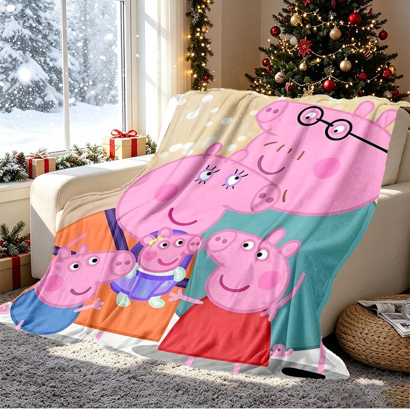 Peppa Pig Pattern Blanket for Home Decoration, Bed, Sofa, Car Travel, Camping, Suitable for All Seasons, Birthday Christmas Gift