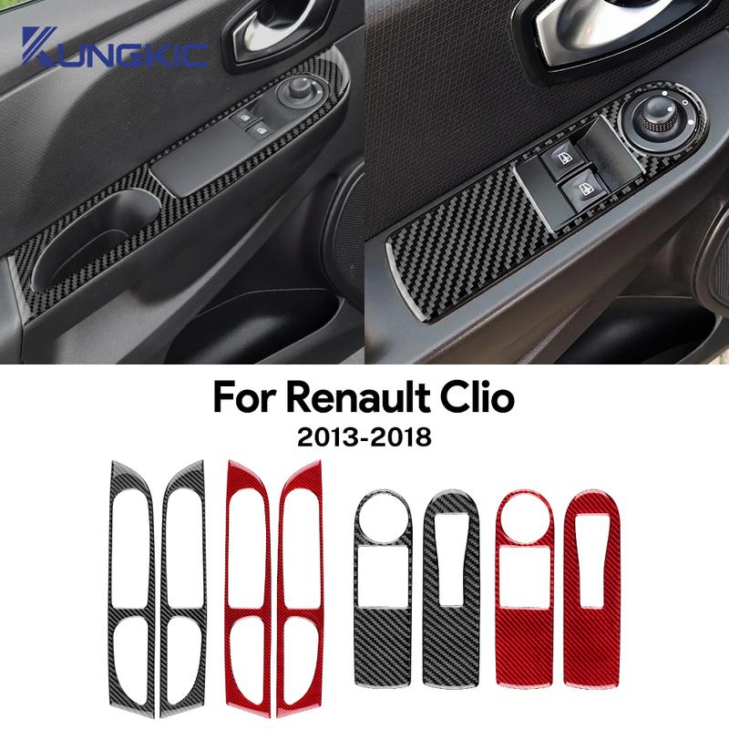 Real Soft Carbon Fiber Car Front Window Button Inner Outer Trim Sticker For Renault Clio 4 2013 2014 2015 2016 2017 2018 LHD RHD.