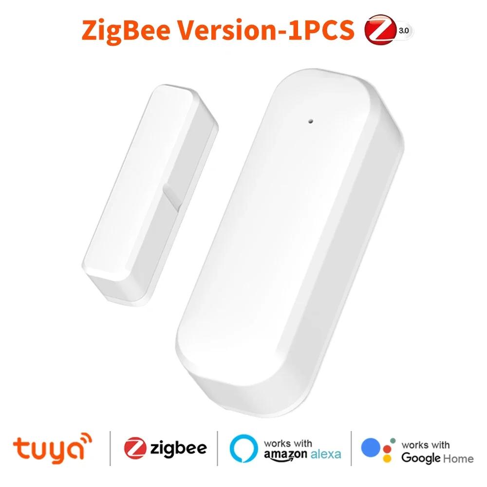 Датчик двери Tuya Zigbee Беспроводное обнаружение открытия/закрытия Умный дом Окно Магнитная безопасность Защита от кражи Сигнализация Alexa Google