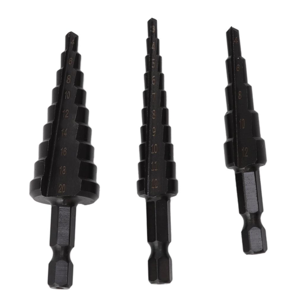 3Pcs High Speed Steel Step Drill Bit Set Hex Handle Step Drill Bit for Metal Wood Insulation Plate