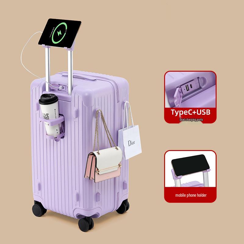 Утолщенный 24-дюймовый ПК-чемодан на колесиках: Ударопрочный чемодан большой вместимости с кодовым замком, доступный в размерах 26" и 30", с кожаной отделкой для женщин.