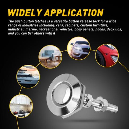 2X Car Bumper Release Quick Push Latch Bonnet Button Hood Pin Lock Clip Silver