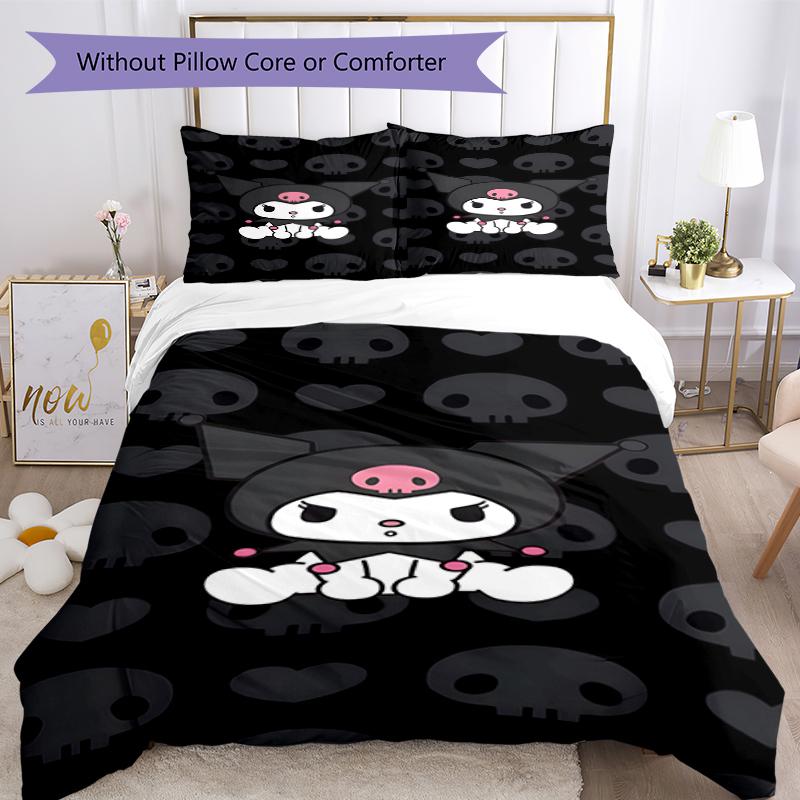3pcs Sanrio Kuromi pattern bedding set duvet cover set includes duvet cover &pillowcases, perfect all season bedroom decoration & gift