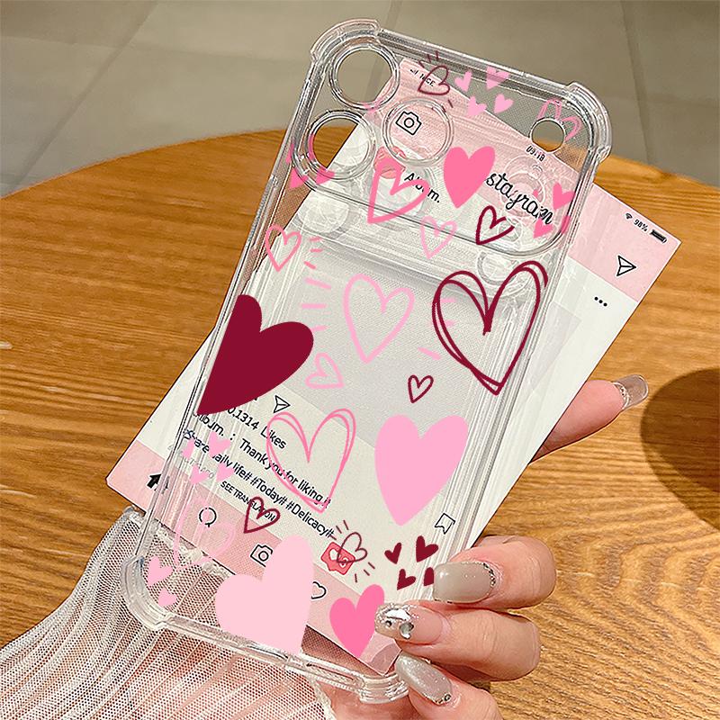 Силиконовый чехол для телефона с принтом в виде сердца, нарисованным, для iPhone 17 Pro Max 16 15 14 Pro Max 13 12 Pro 11, противоударный, мягкий ТПУ, прозрачная крышка