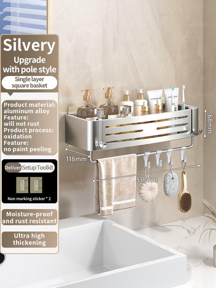 No-Drill Adhesive Style Aluminum Bathroom Shelf Shelves Shampoo Makeup Storage Holder Kitchen Organizer Wall Mounted Rack Access