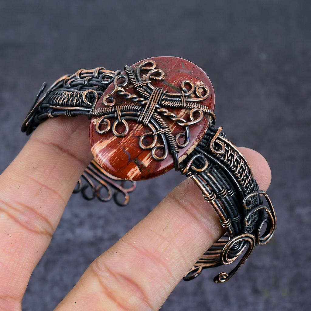 Красная змеиная кожа драгоценный камень ручной работы медная проволока обернутая манжета браслет регулируемый l1Y99