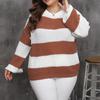 Женский трикотаж в полоску, межцветный пуловер, свободный свитер с круглым вырезом