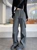 2025 Spring Summer New Gray Cargo Pants Women's High Waisted Thin American Retro Straight Wide-leg Pants Y2k Casual Flared Pants