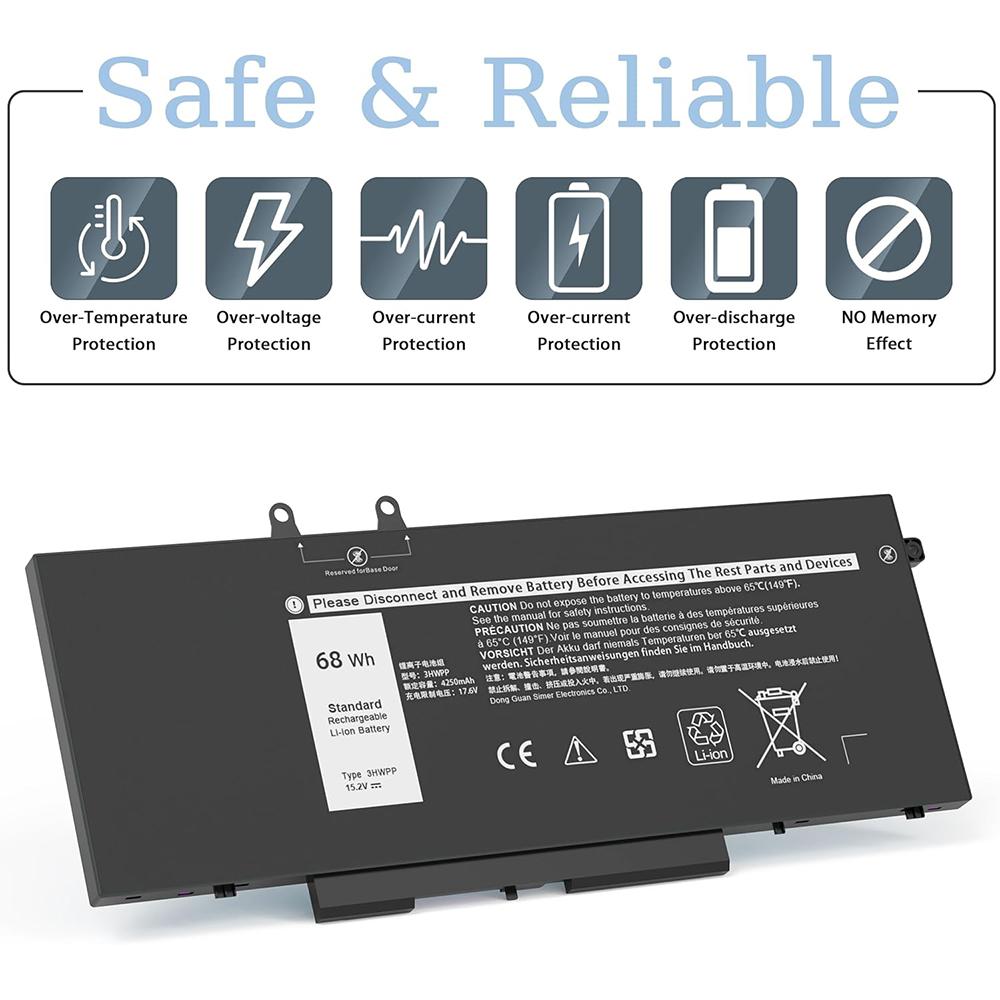 Аккумулятор для ноутбука 68 Втч 3HWPP для Dell Latitude 5401 5410 5411 5501 5510 5511 Precision 3541 3551 Inspiron 7506/7500 2-в-1 Черный