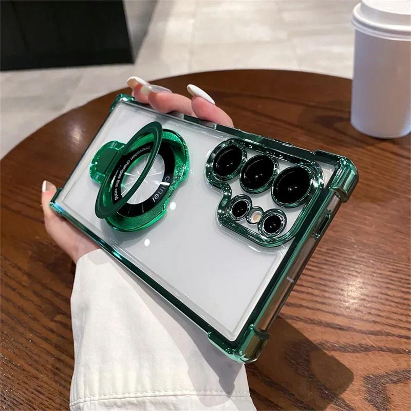 Luxury Plating Magnetic Bracket for Magsafe Clear Case for Samsung Galaxy S25 S24 Ultra S23 S22 S21 Plus With Holder Stand Phone Cover