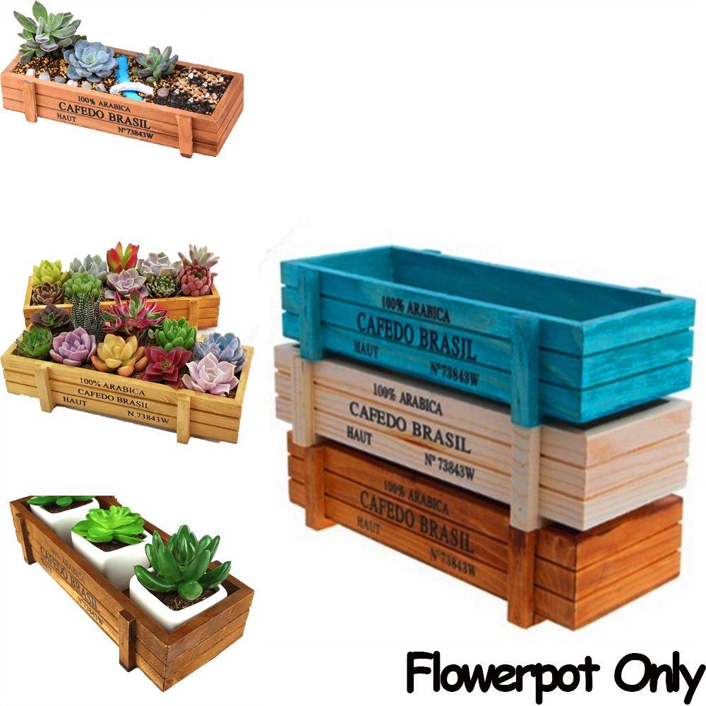 Garden Decor Decorative Pots Wood Flowerpot Rectangle Vase Vintage Crates Succulent Boxes