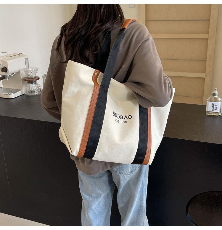 Canvas Bag Commuter Bag Women's New Trendy Casual Large-capacity Portable Tote Bag Ins Student Shoulder Bag
