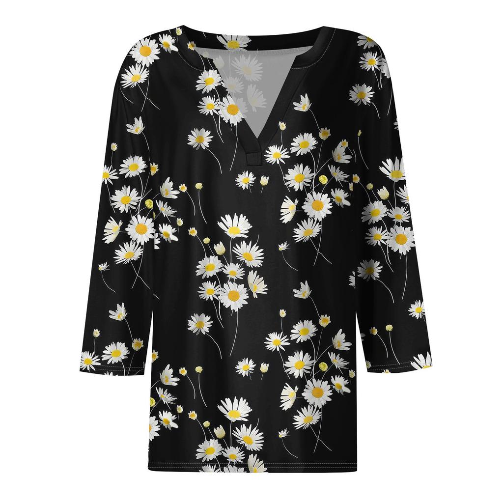 Women's T Shirt Tee Printed 3/4 Sleeve Daily Weekend Fashion Basic V Neck Regular Top