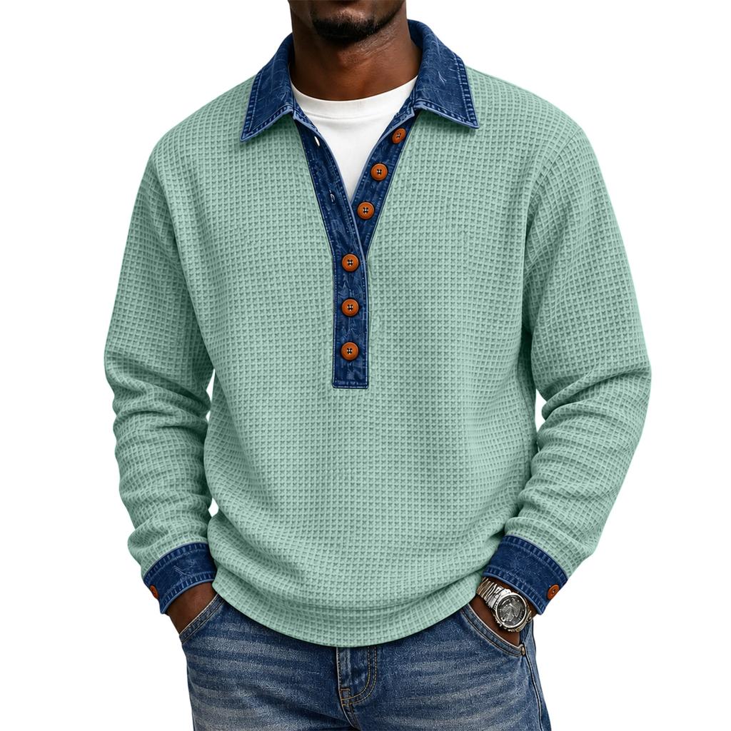 Men's Casual Loose Fit Knit Long Sleeve Pullover with Buttons, Color