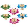 Brass/ Iron Jyot Set of 6 – Multicolor Leaf Design Oil Lamps for Puja, Diwali & Home Décor with Gift Box