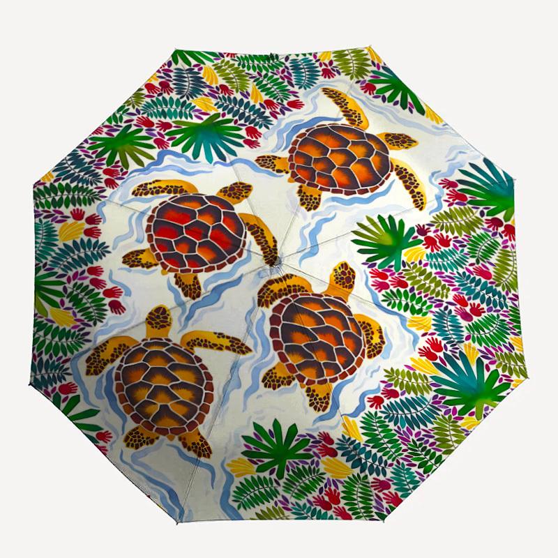 1pc Turtles Leaves Automatic Folding Umbrella, 8-Rib Durable Iron Frame, Compact Travel Umbrella for Women & Men 078