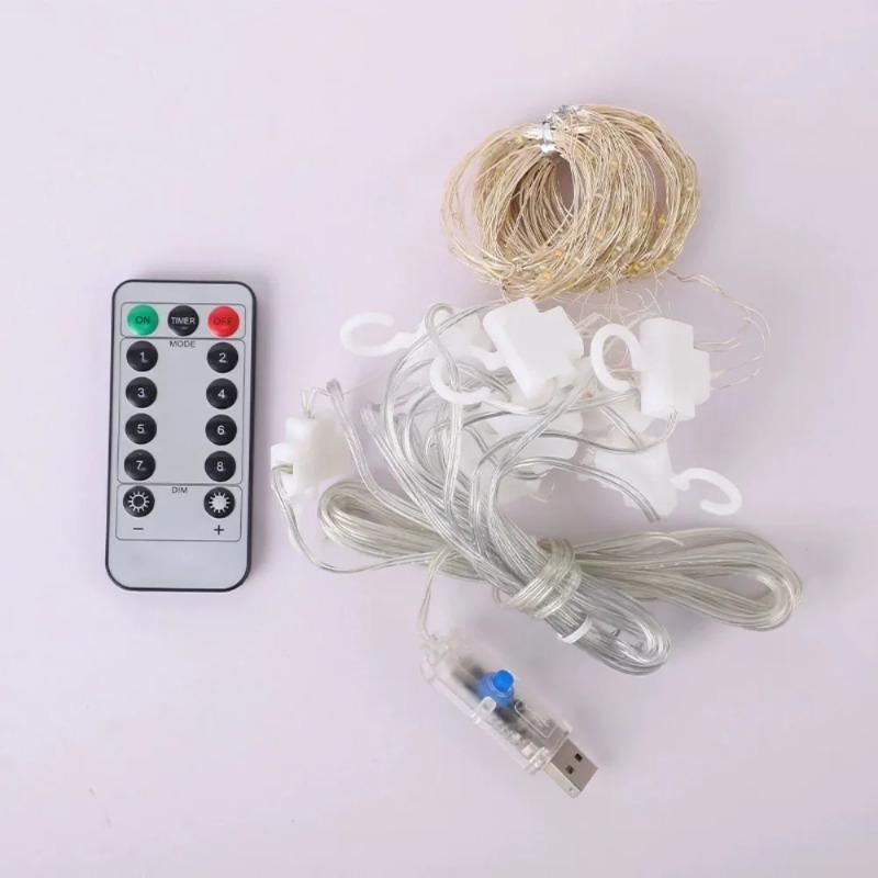 Светодиодная гирлянда-занавес 3*3 м, питание от USB, 8 режимов, пульт дистанционного управления, декоративные огни для свадьбы, дома, спальни.