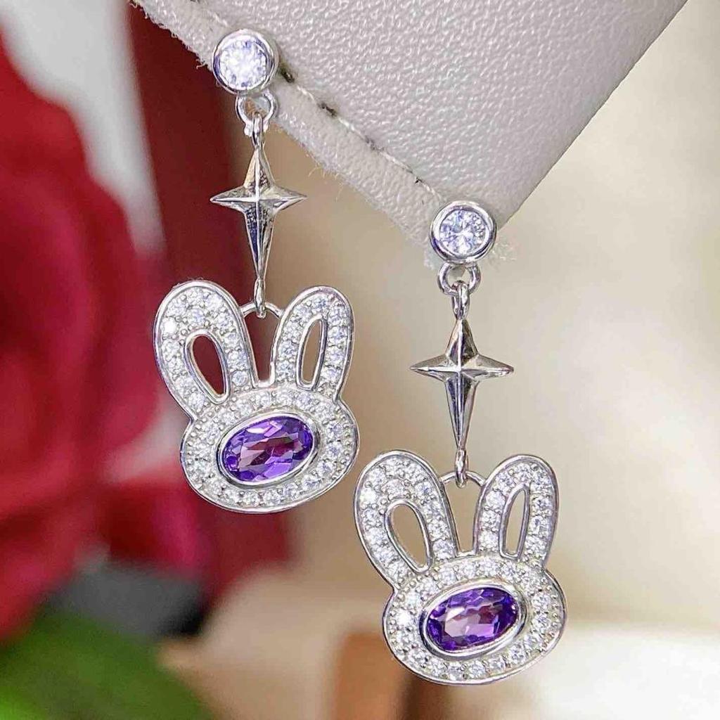 Серьги-гвоздики из серебра S925 с натуральным аметистом для женщин, 2025