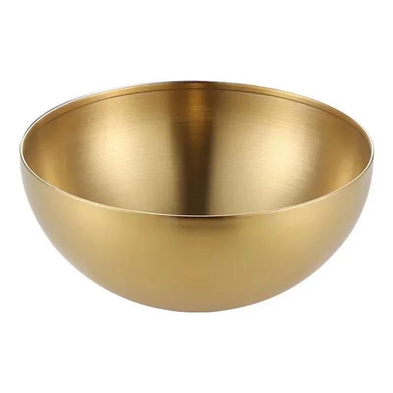15-25cm Korean 304 Stainless Steel Salad Bowl Ice Cream Soup Noodle Round Golden Silver Bowl Kitchen Tableware Food Container