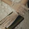 Women Bridal Elegant Wedding Short Gloves Mesh Satin Beaded Pearl Gloves Evening Dress Accessories