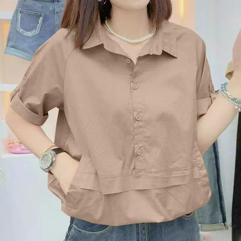 ZANZEA Женская повседневная летняя блузка с отложным воротником и коротким рукавом