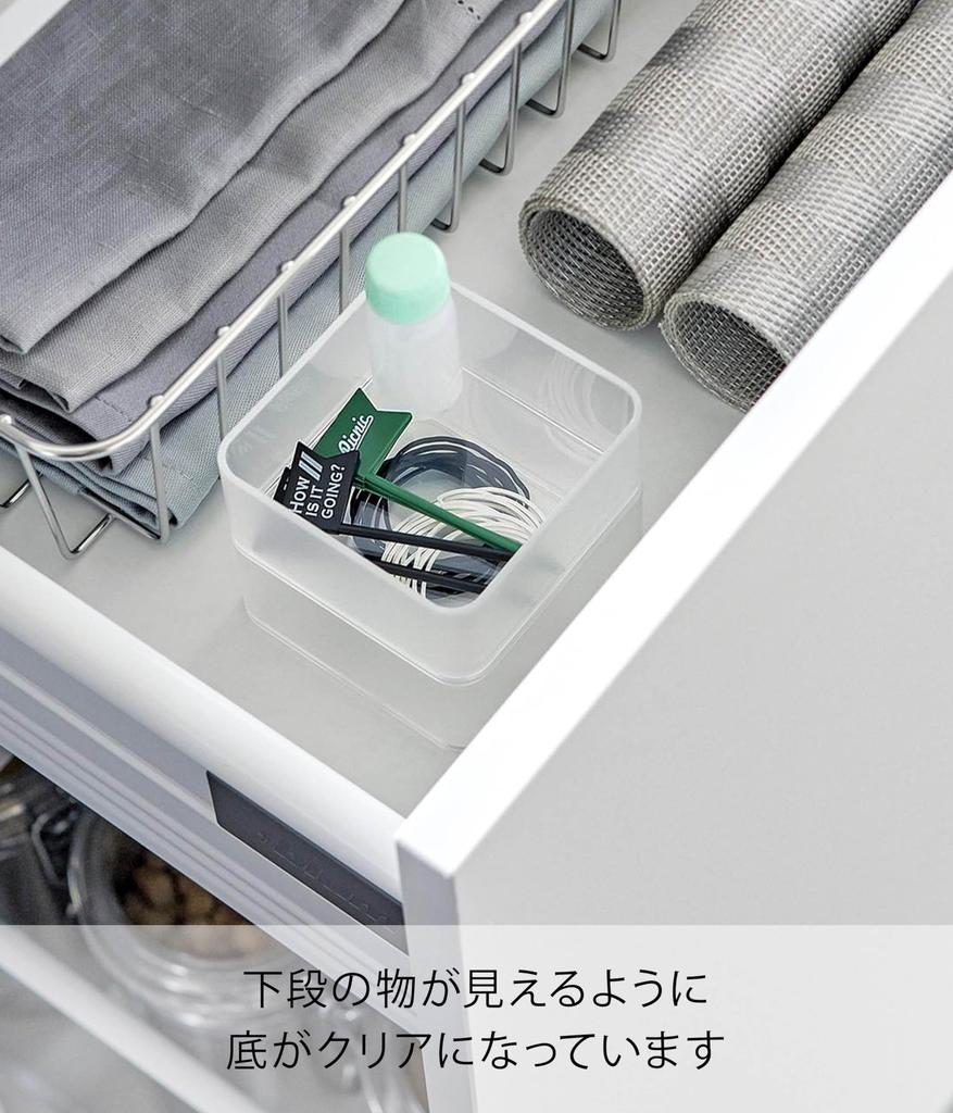 Yamazaki Jitsugyo 3640 прозрачный нижний складной ящик органайзер для хранения ящиков S набор из 2 белых Ш8 x Г8 x башенный поднос для хранения столовых приборов может быть