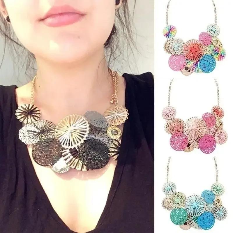 Women Fashion Flowers Choker Necklace Women Color Multicolor Bohemian Boho Collar Colorful Blue Big Necklace Jewerly Gift