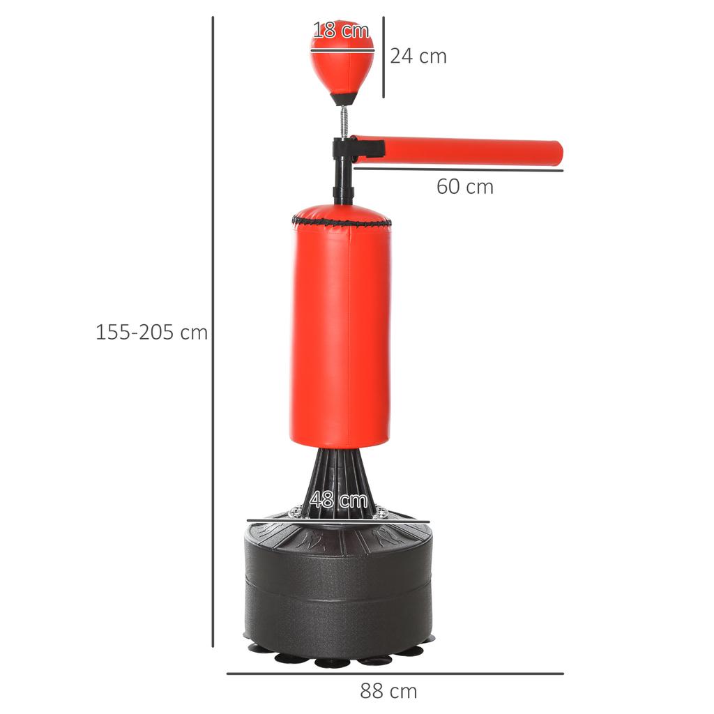 155-205cm 3-IN-1 Freestanding Boxing Punching Bag Stand, Boxing Speed Trainer with Rotating Flexible Arm, Speed Ball, Fillable Base, Red