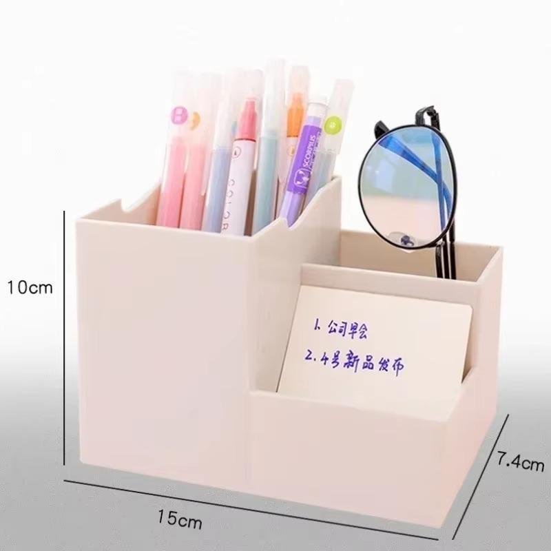 Solid Color Simple Stationery Pen Holder Desktop Storage Box Phone Holder Miscellaneous Compartment Large Capacity Office Supply