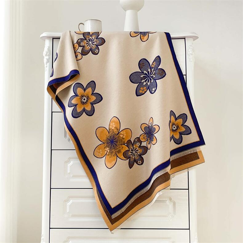 2024 Autumn/Winter New Color Blocked Imitation Cashmere Women'S Tassel Shawl Thickened Warm Double Sided Jacquard Wool Scarf