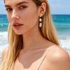 Vnox Stainless Steel Irregular Textured Oval Imitation Pearl Earrings Gold Plated Pearl Dangle Earrings Jewelry Birthday Gift