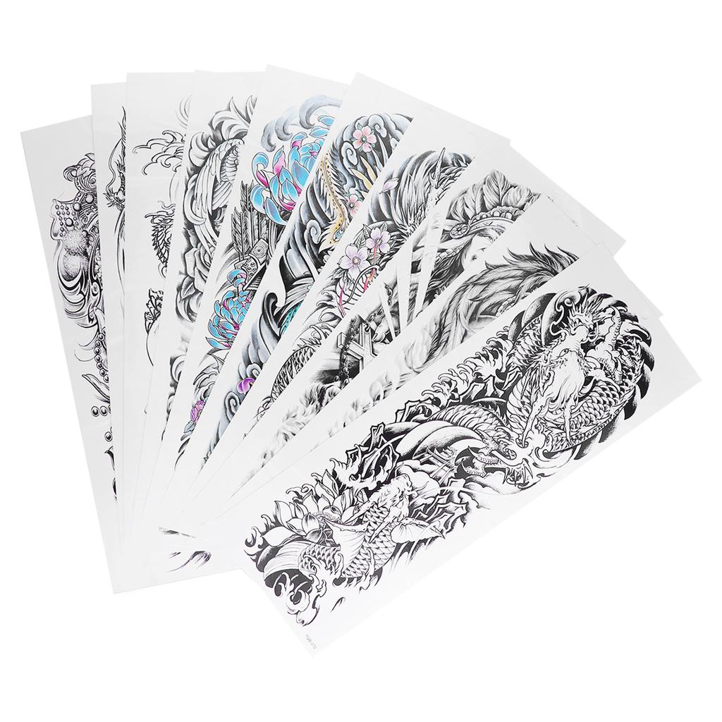 Lifelike Tattoo Stickers Fake Temporary Tattoo Large Full Arm Sticker Waterproof Tattoo Template 10pcs/Set