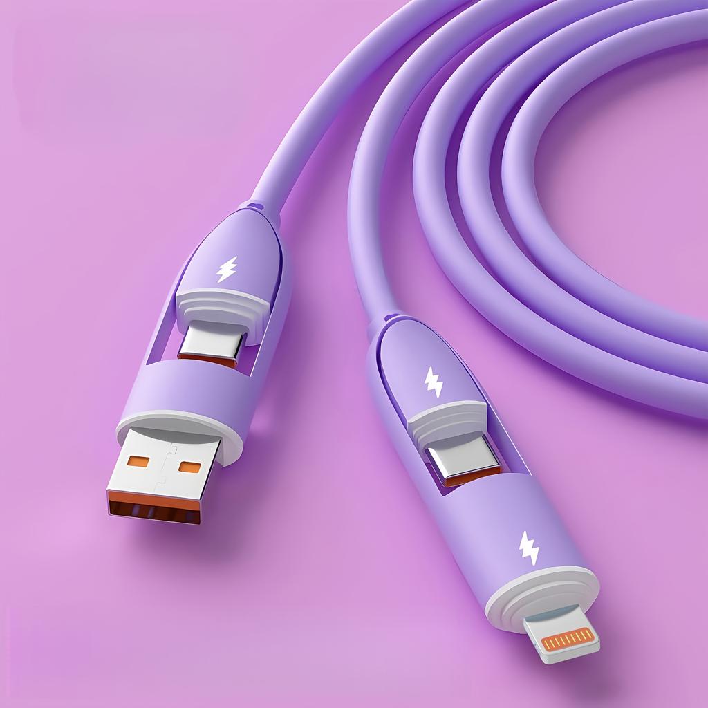 Быстрый зарядный кабель 4-в-1 66 Вт USB-C на Lightning Кабель для синхронизации данных высокой скорости Зарядное устройство для iPhone iPad Samsung