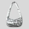 Niche Cotton Crescent Bag Lightweight Daily Minimalist Underarm Bag Women's Silver Drawstring Ruffled Shoulder Bag