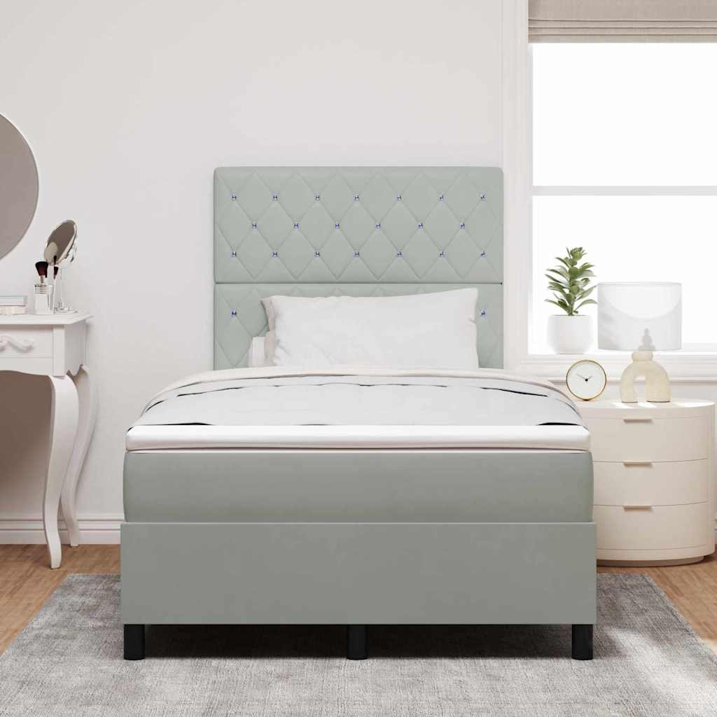 LED Box Spring Bed with Mattress Light Grey 120 x 190 cm Velvet