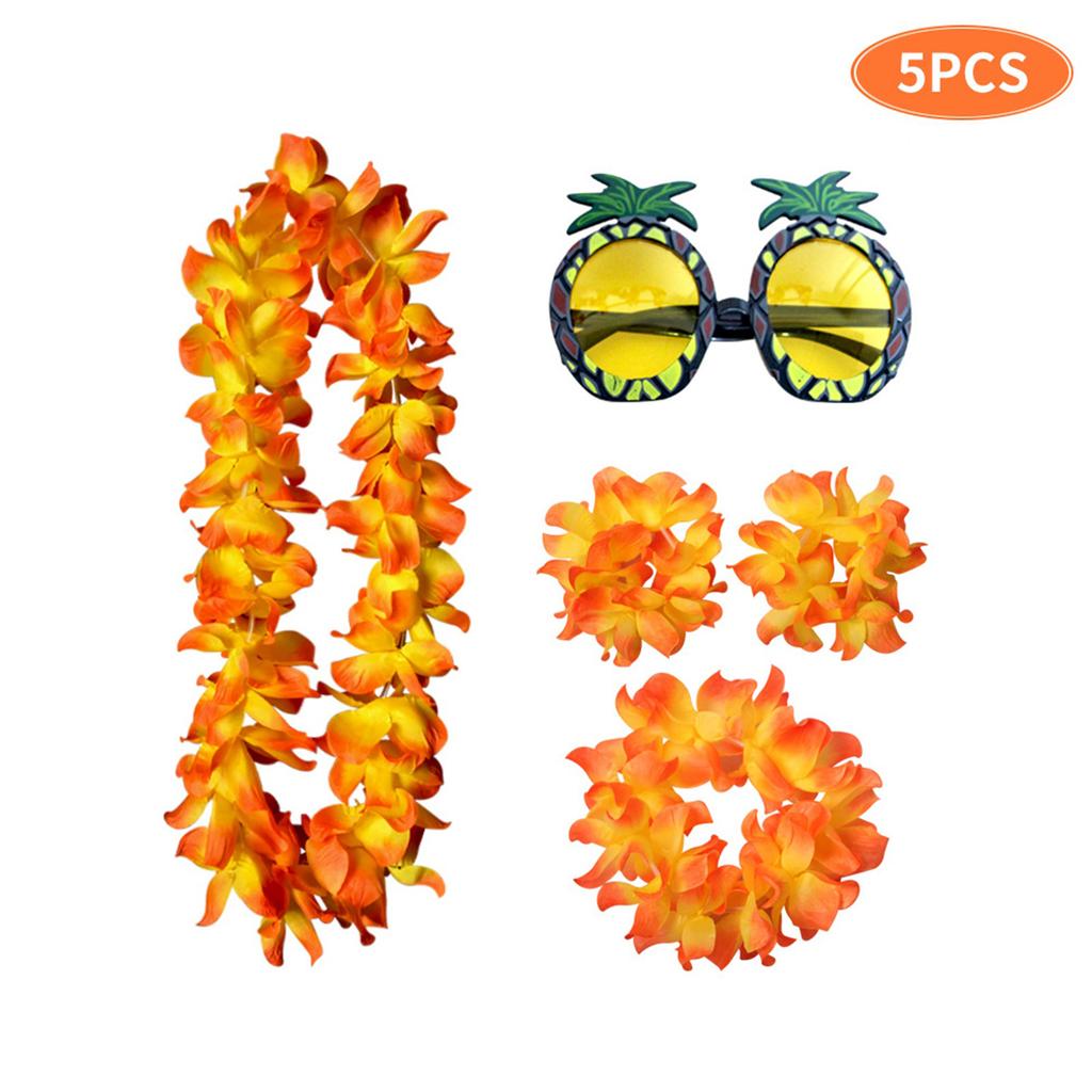 Hawaiian Flower Garland Set with Pineapple Glasses and Wristbands for Festival Party Costume Decoration Accessories