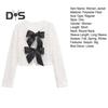 Women Sequin Jacket Big Bow Decor Loose Round Neck Long Sleeves Solid Color Cardigan Coat Short Type Outerwear for Dating Commuting Club Party