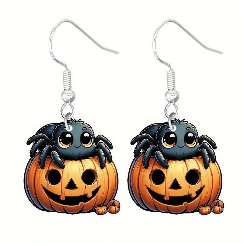 Halloween Earrings Themed Featuring Each Cat Demon Pumpkin And Skull Pattern