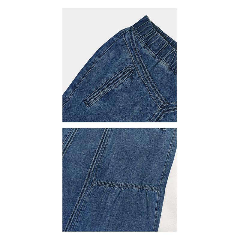 Длинные джинсовые юбки женские свободные однотонные карманы эластичные юбки с высокой талией А-силуэта весенние повседневные простые универсальные женские брюки